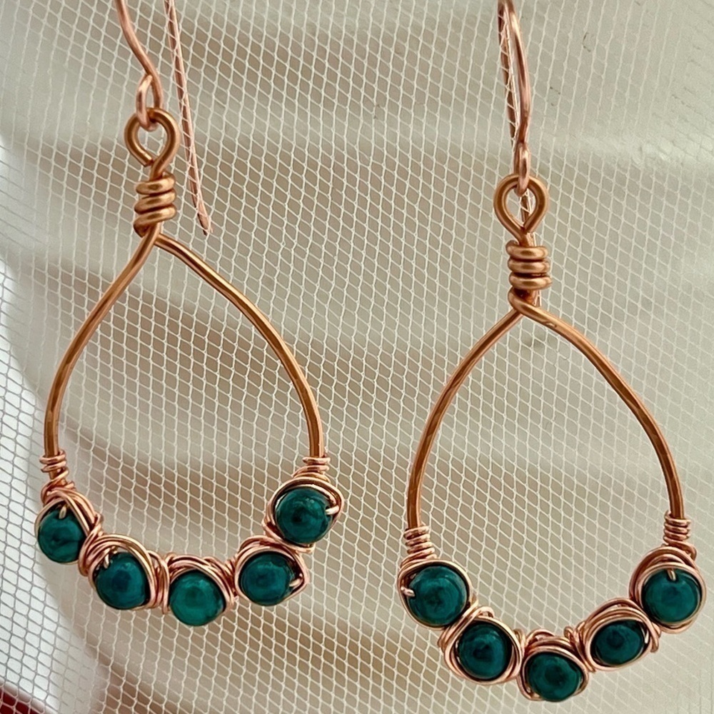 COPPER Beaded Teardrop Earrings - Picture 1 of 11